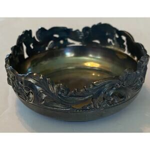 Vintage Silver Plated Floral Flower Wine Coaster Victor Silver Co Quadruple 1501